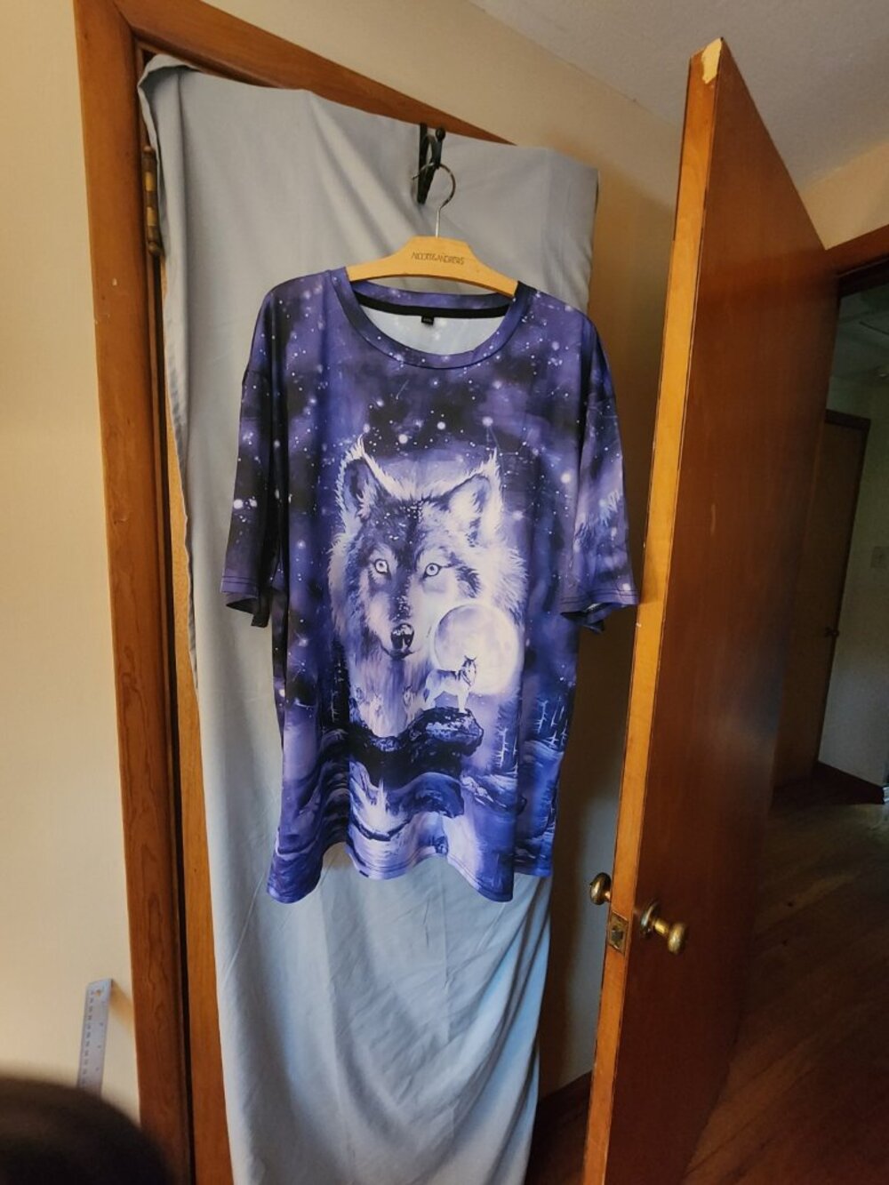 3XL Wolf Moon Graphic T Shirt Purple Blue All Over Print Fantasy Oversized Tee